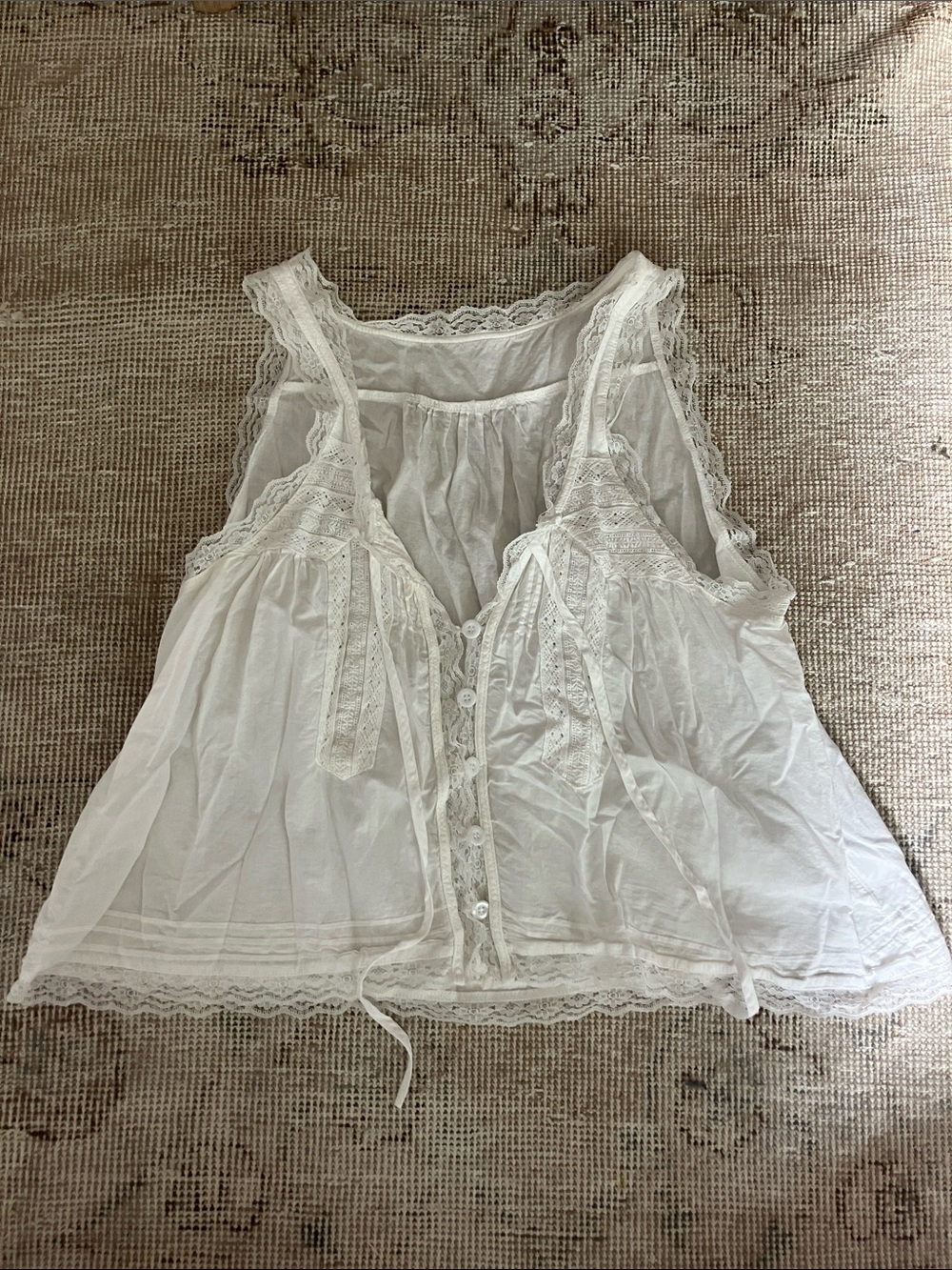 Women’s White Lace Trim Cotton Sleep Tank